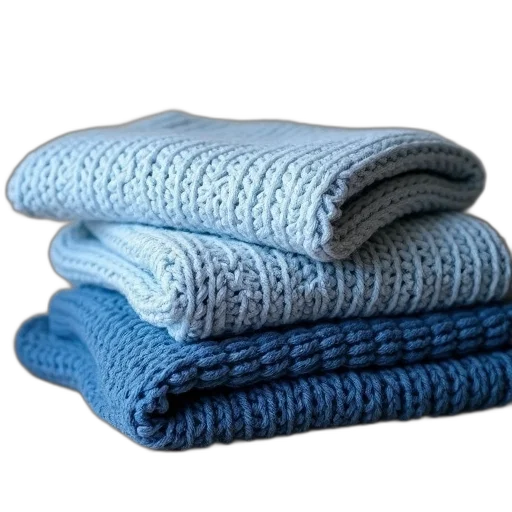 blue, monochrome, stack, three, knitted, blankets, textured, pattern transparent PNG cut-out