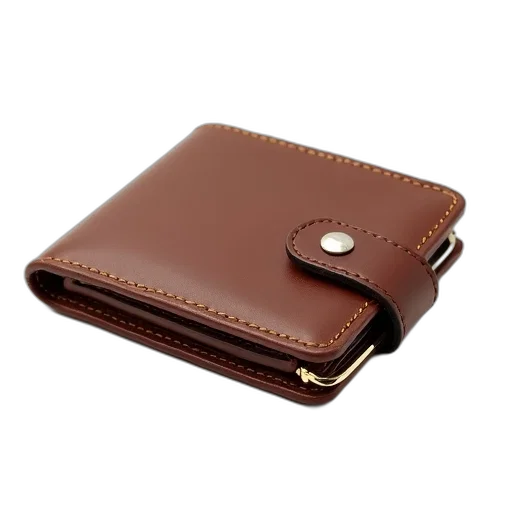 brown, leather, wallet, silver, buckle, lying, white, background transparent PNG cut-out