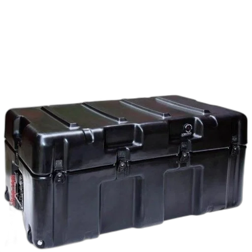weapon, 3d render, black, sturdy-looking, peli, case, wheels, handle transparent PNG cut-out