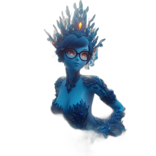 creature, crown, staff, 3d render, concept art, fantasy art, cartoon, underwater transparent PNG cut-out