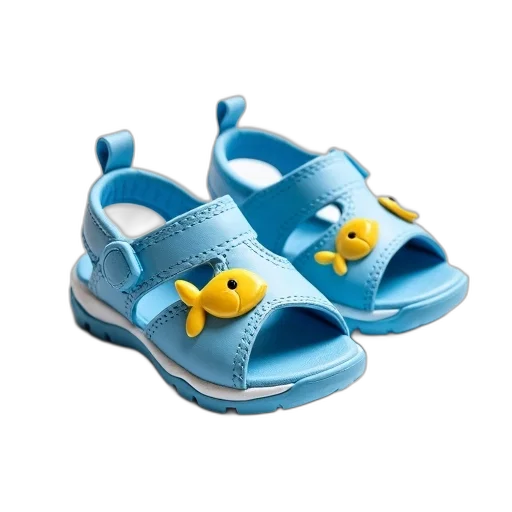 shoes, 3d render, photorealistic, blue, pair, white, children, sandals transparent PNG cut-out