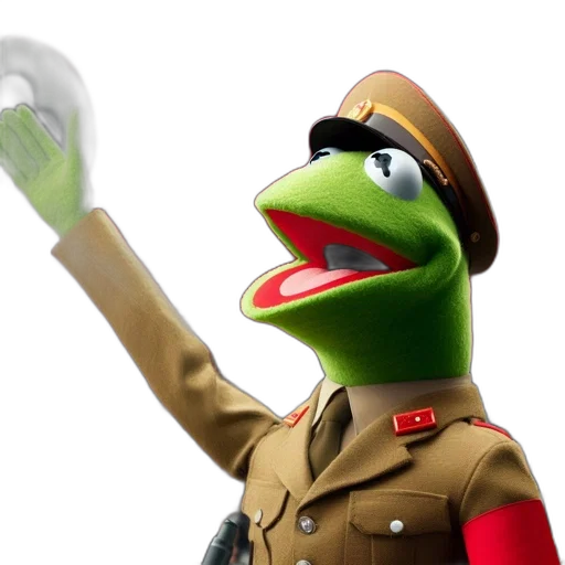 hat, staff, animal, weapon, 3d render, concept art, photorealistic, kermit-like transparent PNG cut-out