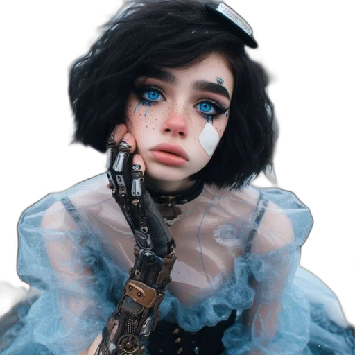 robot, dress, face, creature, photorealistic, concept art, fantasy art, cyberpunk transparent PNG cut-out