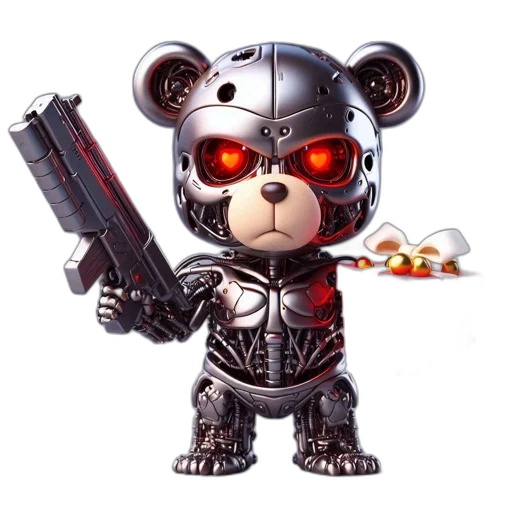 robot, weapon, concept art, comic book art, 3d render, pixel art, metallic, robotic transparent PNG cut-out