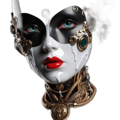 mask, jewelry, face, robot, fantasy art, concept art, photorealistic, cyberpunk transparent PNG cut-out