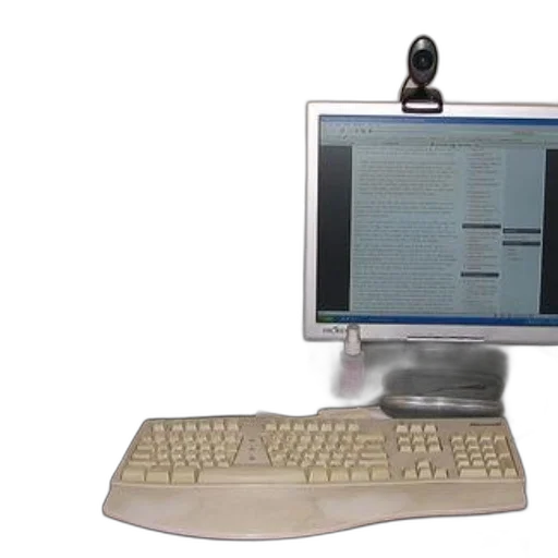 staff, weapon, robot, computer, desk, two, monitors, one transparent PNG cut-out