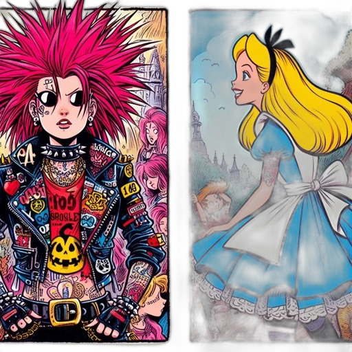 comic book art, concept art, cartoon, two, distinct, scenes, feature, one transparent PNG cut-out