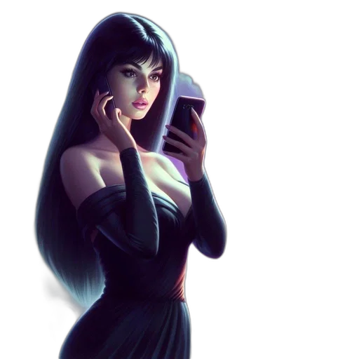 dress, face, concept art, fantasy art, comic book art, anime, neon lights, dark transparent PNG cut-out