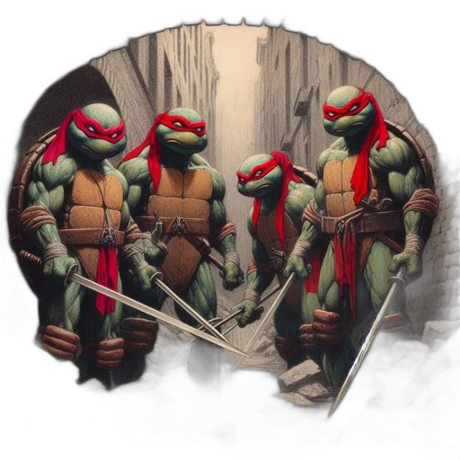 concept art, comic book art, fantasy art, 3d render, red, green, four, teenage transparent PNG cut-out