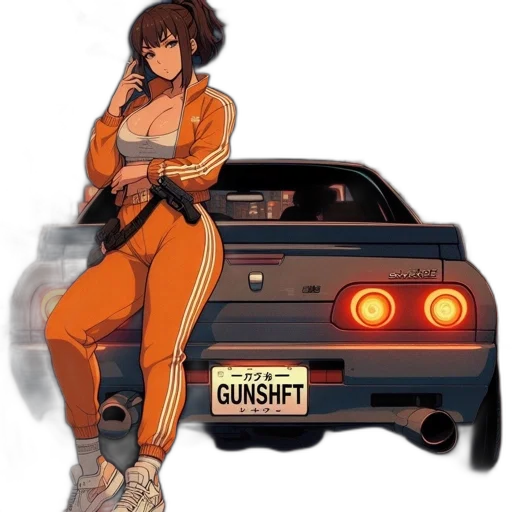 weapon, car, jacket, concept art, anime, comic book art, pixel art, fire transparent PNG cut-out