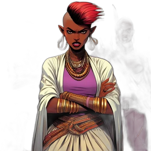 jewelry, comic book art, concept art, fantasy art, urban, setting, striking, woman transparent PNG cut-out
