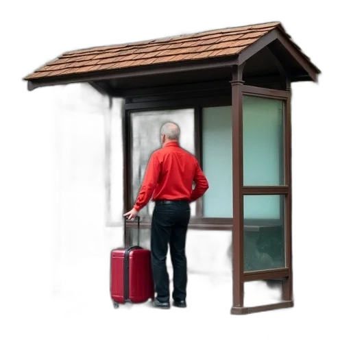furniture, staff, building, umbrella, 3d render, concept art, photorealistic, red transparent PNG cut-out
