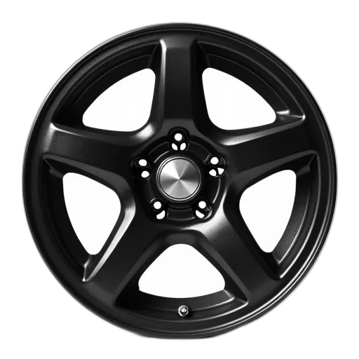 car, 3d render, black, five-spoke, alloy, wheel, silver, center transparent PNG cut-out