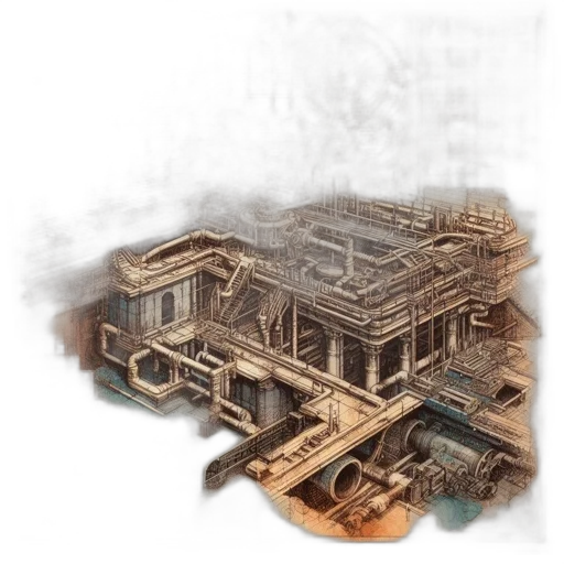 building, concept art, 3d render, photorealistic, fantasy art, fog, city street, underwater transparent PNG cut-out