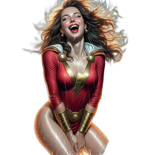 comic book art, concept art, fantasy art, woman, dressed, red, gold, superhero transparent PNG cut-out