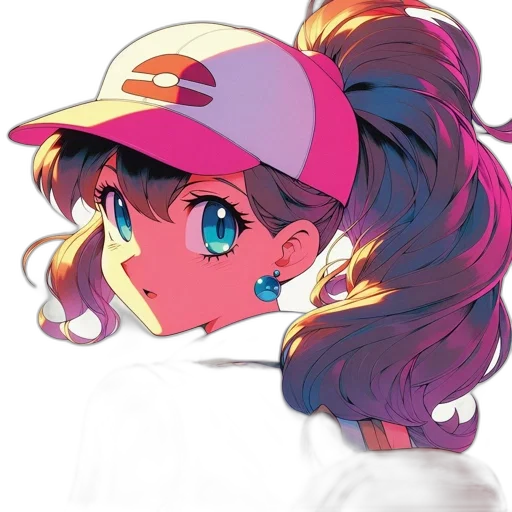 hat, staff, face, crown, anime, vaporwave, concept art, cartoon transparent PNG cut-out