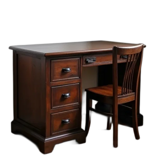 furniture, 3d render, photorealistic, dark, brown, wooden, desk, smooth transparent PNG cut-out