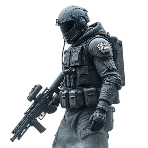 weapon, jacket, staff, robot transparent PNG cut-out