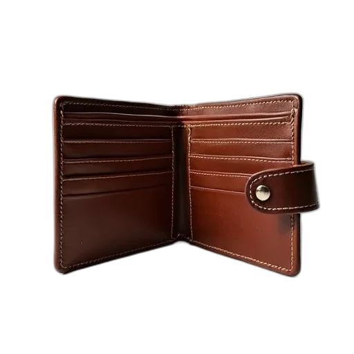 brown, leather, wallet, snap, closure, open, displaying, interior transparent PNG cut-out