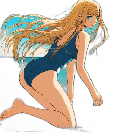 dress, anime, concept art, cartoon, fantasy art, beach, underwater, blue transparent PNG cut-out
