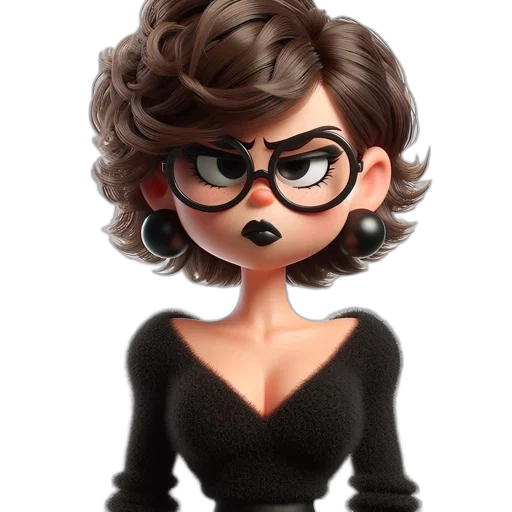 dress, cartoon, 3d render, comic book art, photorealistic, animated, woman, short transparent PNG cut-out
