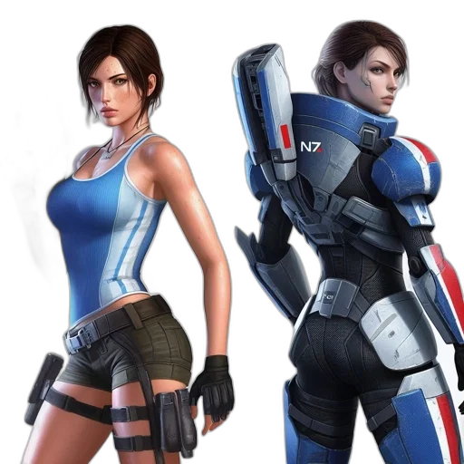 concept art, 3d render, fantasy art, two, women, stand, side, one transparent PNG cut-out