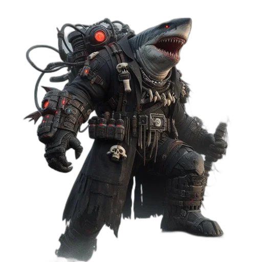 creature, animal, weapon, concept art, 3d render, fantasy art, imposing, shark-like transparent PNG cut-out