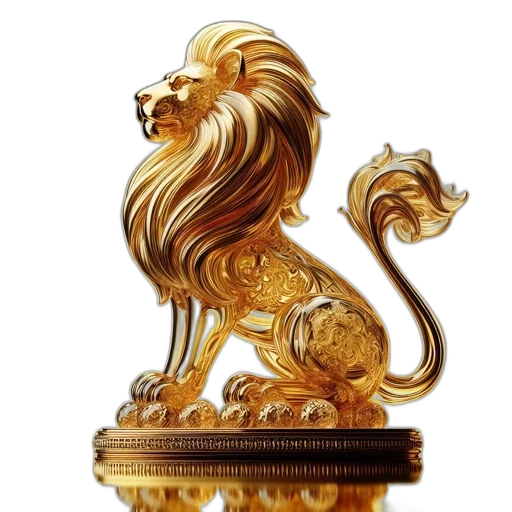 crown, detailed, metallic, lion, sculpture, intricate, designs, sits transparent PNG cut-out