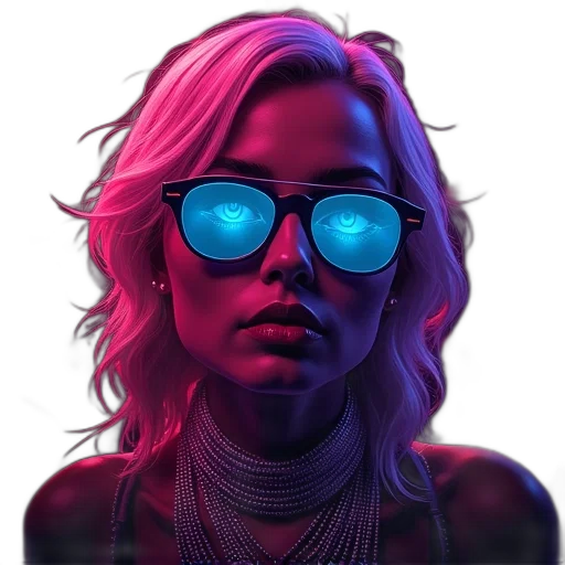 face, jacket, mask, jewelry, cyberpunk, vaporwave, concept art, comic book art transparent PNG cut-out