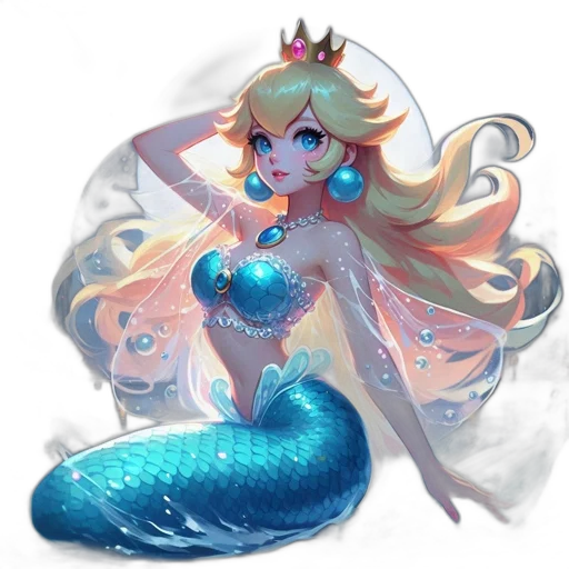 crown, concept art, fantasy art, pixel art, 3d render, underwater, mermaid, blue transparent PNG cut-out