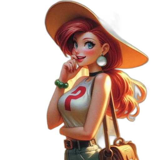 hat, staff, concept art, cartoon, 3d render, fantasy art, young, female transparent PNG cut-out