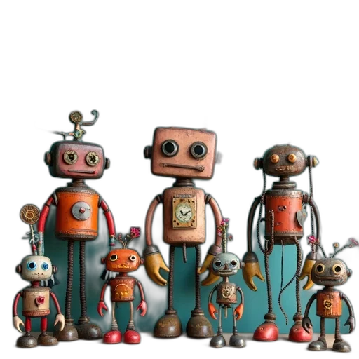 robot, staff, concept art, 3d render, cartoon, outer space, collection, whimsical transparent PNG cut-out