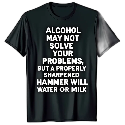 black, t-shirt, white, text, design, reads, alcohol, may transparent PNG cut-out