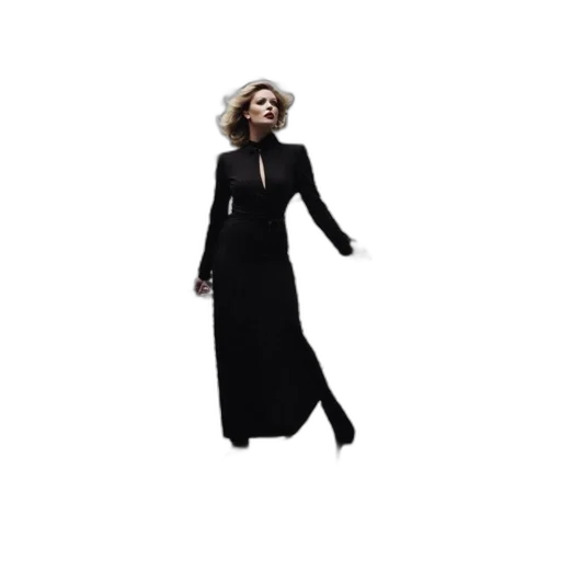 dress, jacket, staff, concept art, pixel art, dark, woman, black transparent PNG cut-out