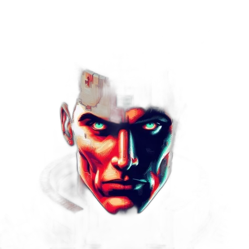 face, mask, robot, comic book art, pixel art, concept art, photorealistic, red transparent PNG cut-out
