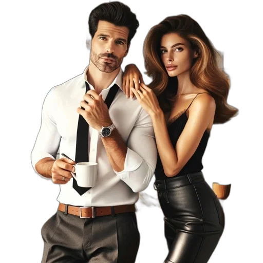 concept art, comic book art, cartoon, photorealistic, couple, poses, modern, kitchen transparent PNG cut-out