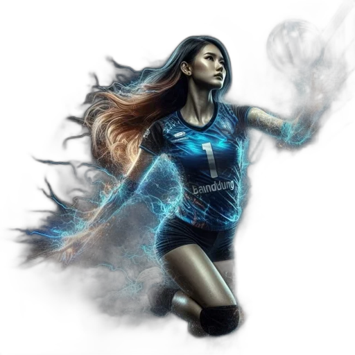 fantasy art, concept art, comic book art, photorealistic, outer space, blue, female, volleyball transparent PNG cut-out