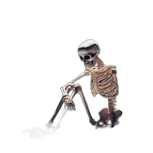 robot, staff, jewelry, furniture, 3d render, concept art, skeleton, sits transparent PNG cut-out