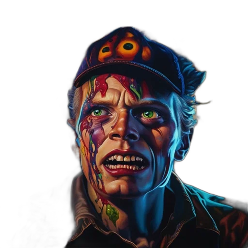 face, creature, mask, comic book art, concept art, cyberpunk, photorealistic, neon lights transparent PNG cut-out