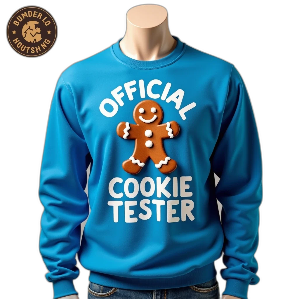 jacket, blue, sweatshirt, graphic, gingerbread, man, text, official transparent PNG cut-out