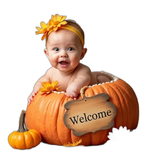 photorealistic, fall, pumpkin, diaper, raffe, baby, shower, welcome transparent PNG cut-out