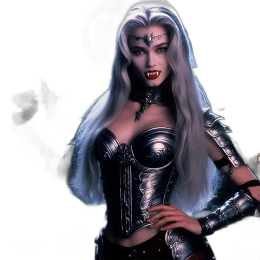 fantasy art, concept art, comic book art, 3d render, dark, female, warrior, silver transparent PNG cut-out