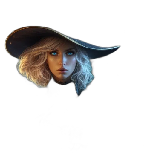 hat, face, staff, hair, concept art, fantasy art, photorealistic, pixel art transparent PNG cut-out