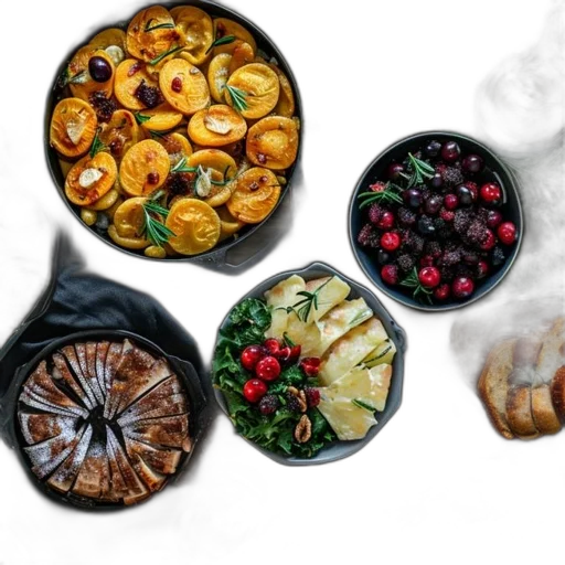 food, photorealistic, watercolor, concept art, oil painting, earth tones, festive, colorful transparent PNG cut-out