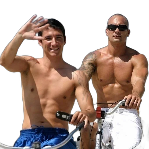 two, shirtless, men, bikes transparent PNG cut-out