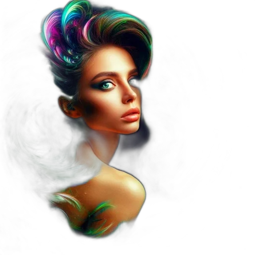 hair, jewelry, photorealistic, fantasy art, oil painting, concept art, colorful, green transparent PNG cut-out