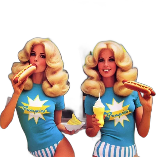 food, concept art, comic book art, two, women, matching, blue, outfits transparent PNG cut-out