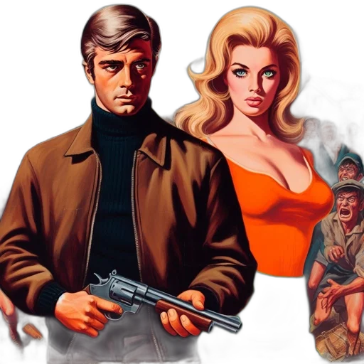 jacket, weapon, comic book art, concept art, fire, outer space, red, vintage transparent PNG cut-out