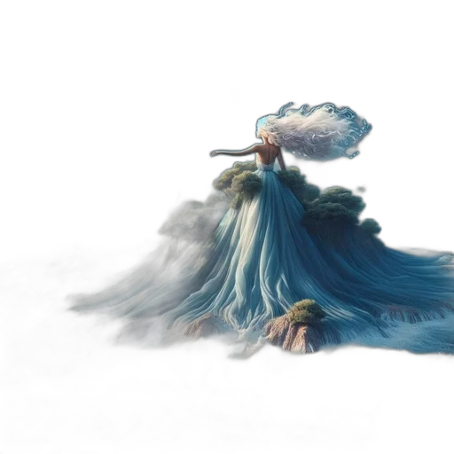 dress, hair, umbrella, dragon, concept art, fantasy art, 3d render, photorealistic transparent PNG cut-out