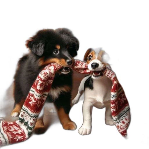 photorealistic, concept art, watercolor, oil painting, snow, two, dogs, tug transparent PNG cut-out